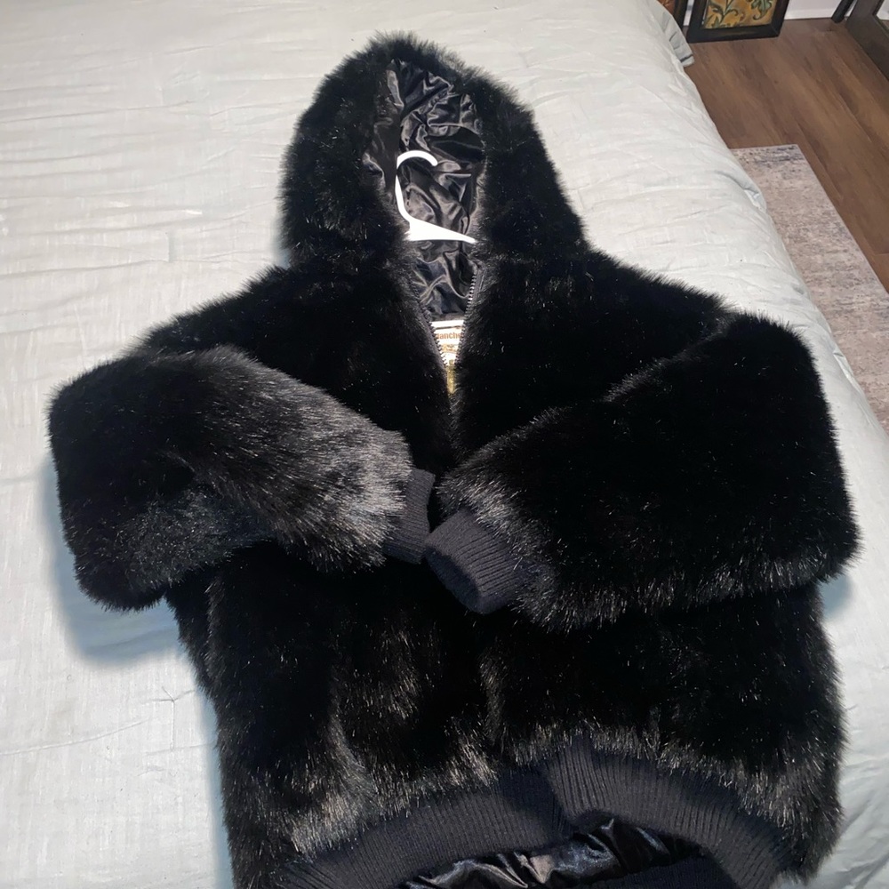 All black fur performance coat